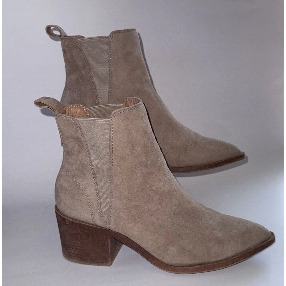 Steve Madden Boots Womens 8.5M Dover Ankle Booties Chelsea Beige Leather Pull On